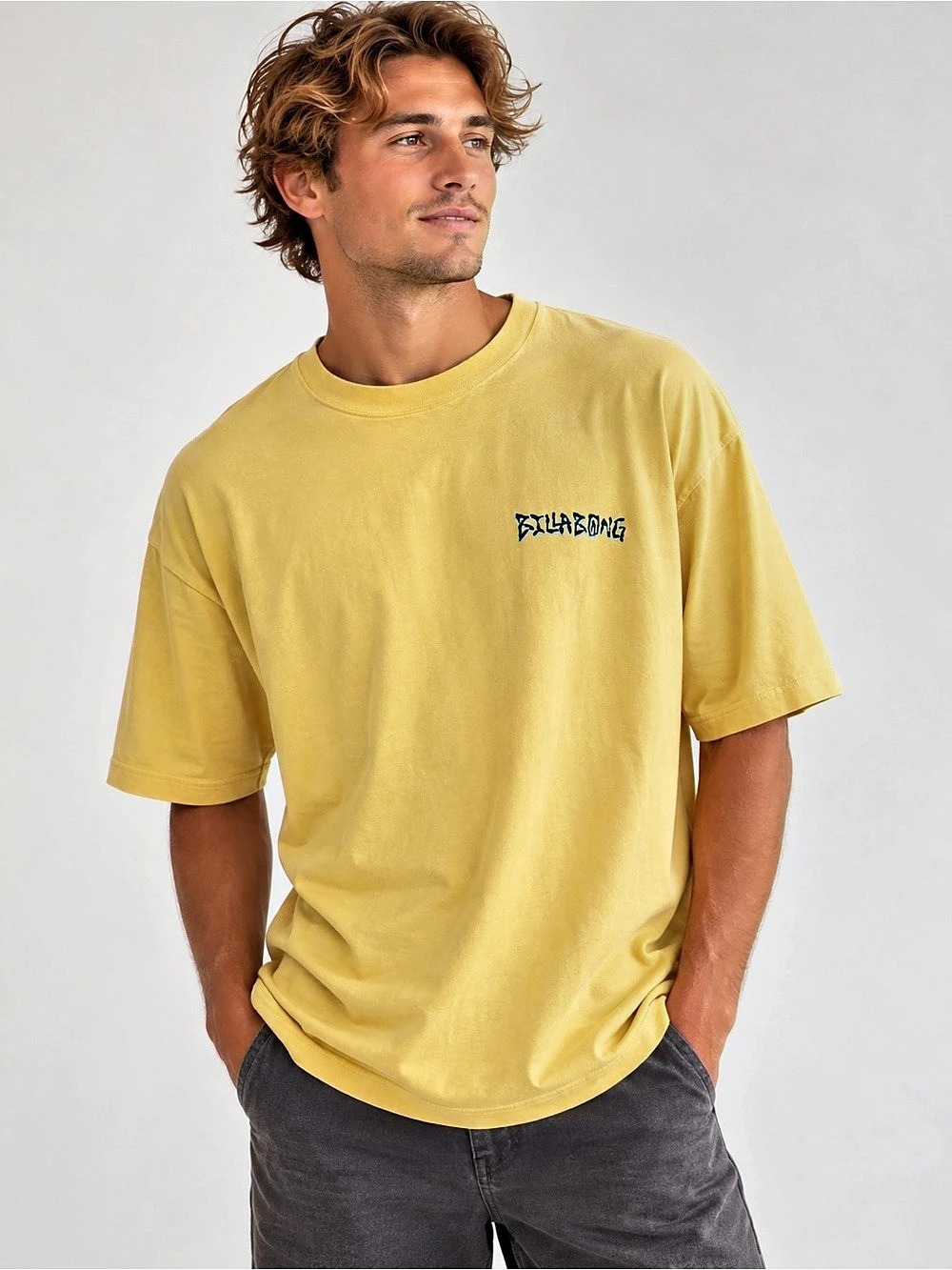 Billabong Men's Yellow Graphic Back Print T-Shirt Large